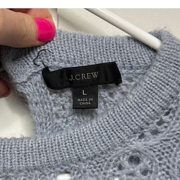 J. Crew Balloon Sleeve Cable Knit Sweater Dusty Blue Alpaca Wool Blend Preppy L - Picture 5 of 9